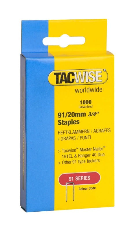 Tacwise 0284 Type 91/20mm Galvanised Narrow Crown Staples